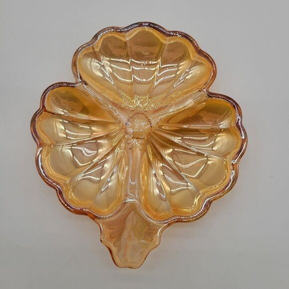 1950's Marigold Iridised 3 Part Clover Jeanette Doric‎ Candy Dish - Picture 1 of 6